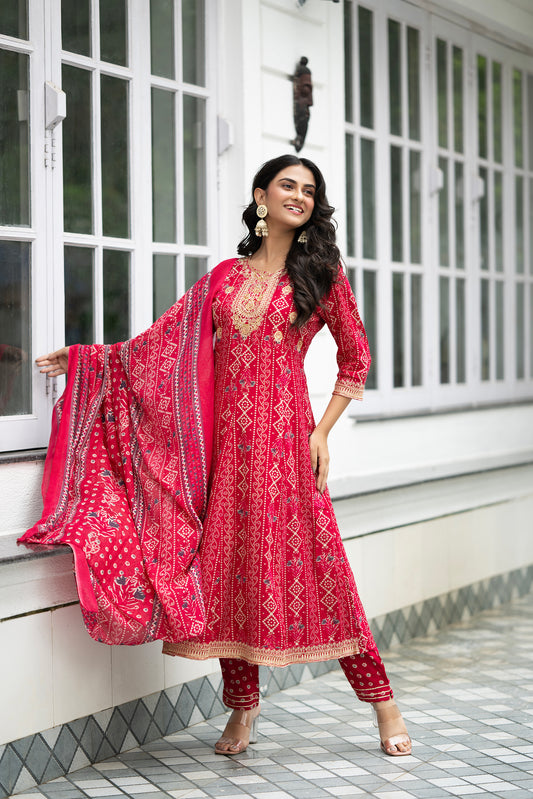 Royal Rouge Bandhani Anarkali Set