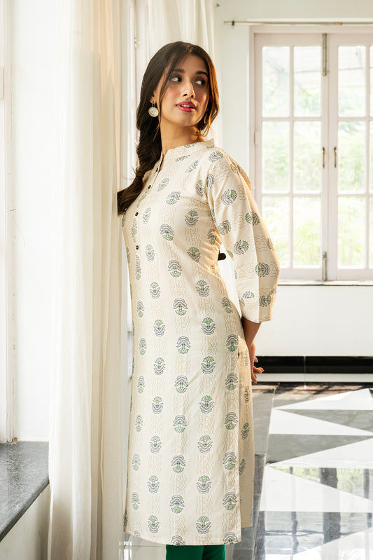 Ivory Elegance Handblock Kurti