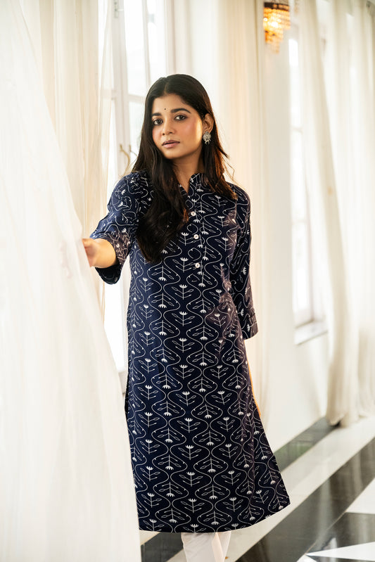 Midnight Bloom Printed Kurti