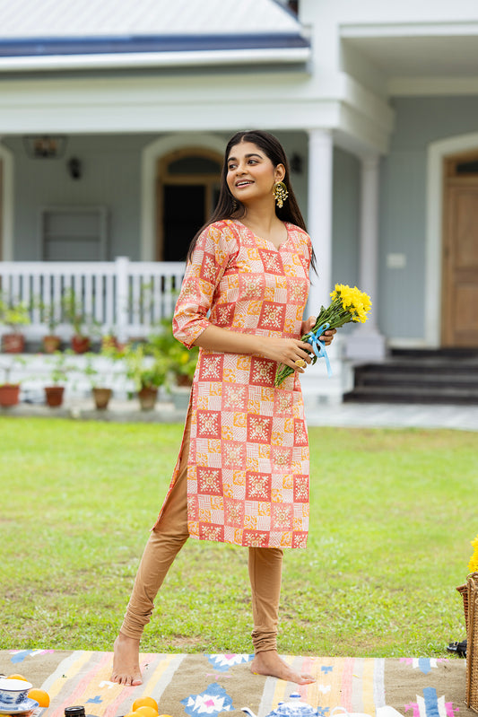 Sunset Mosaic Block Print Kurta Set