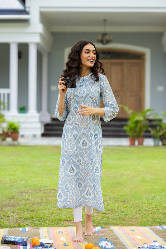 Serene Sky Ikat Kurta Set