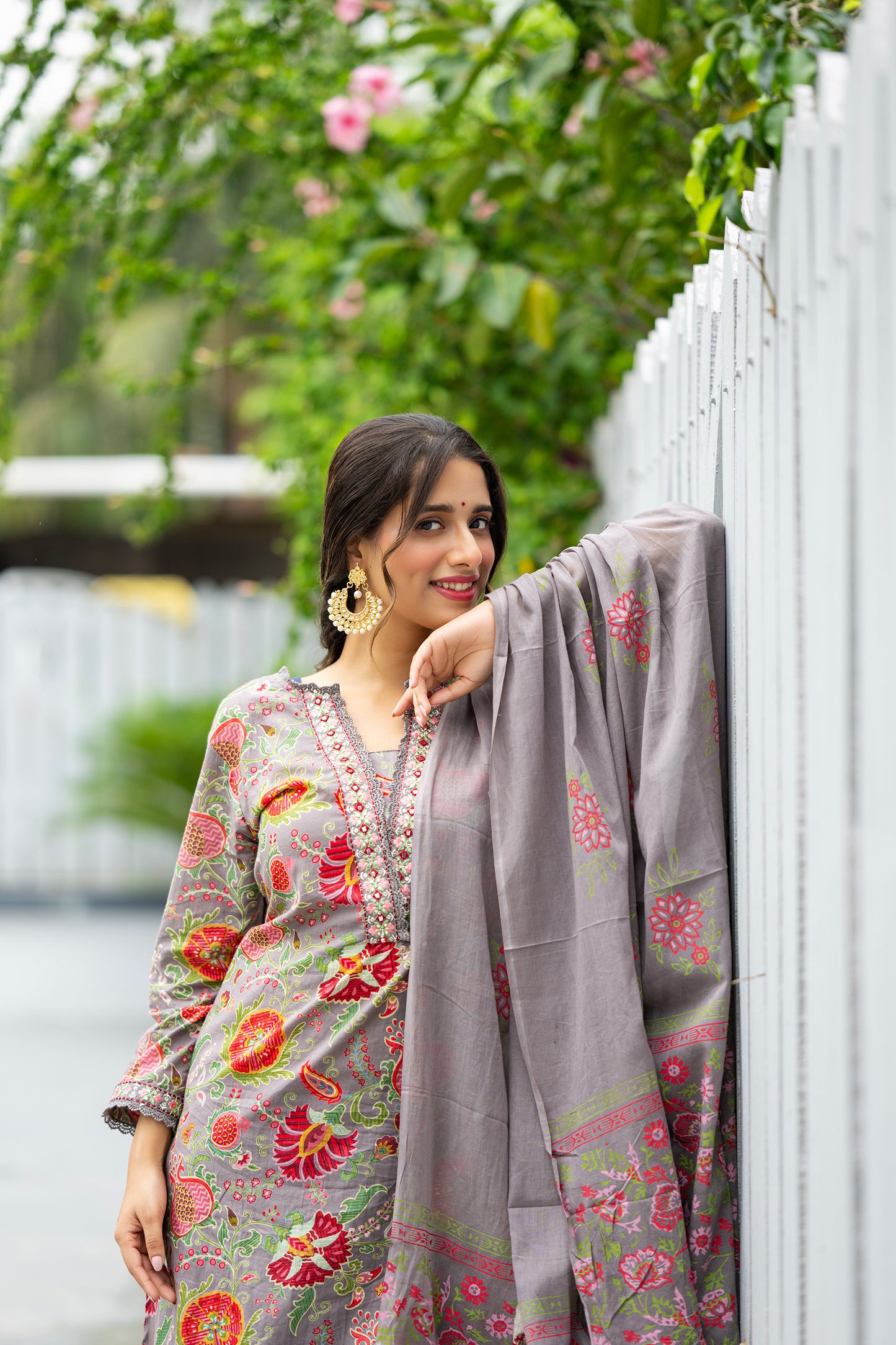 Blush Grey Floral Kurta Set