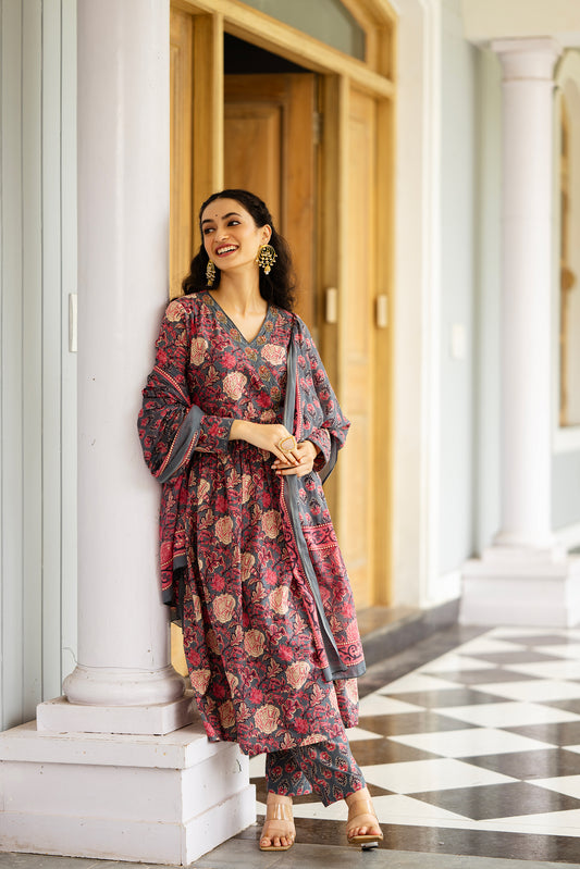 Midnight Bloom Anarkali Set