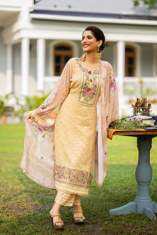Golden Blossom Embroidered Suit
