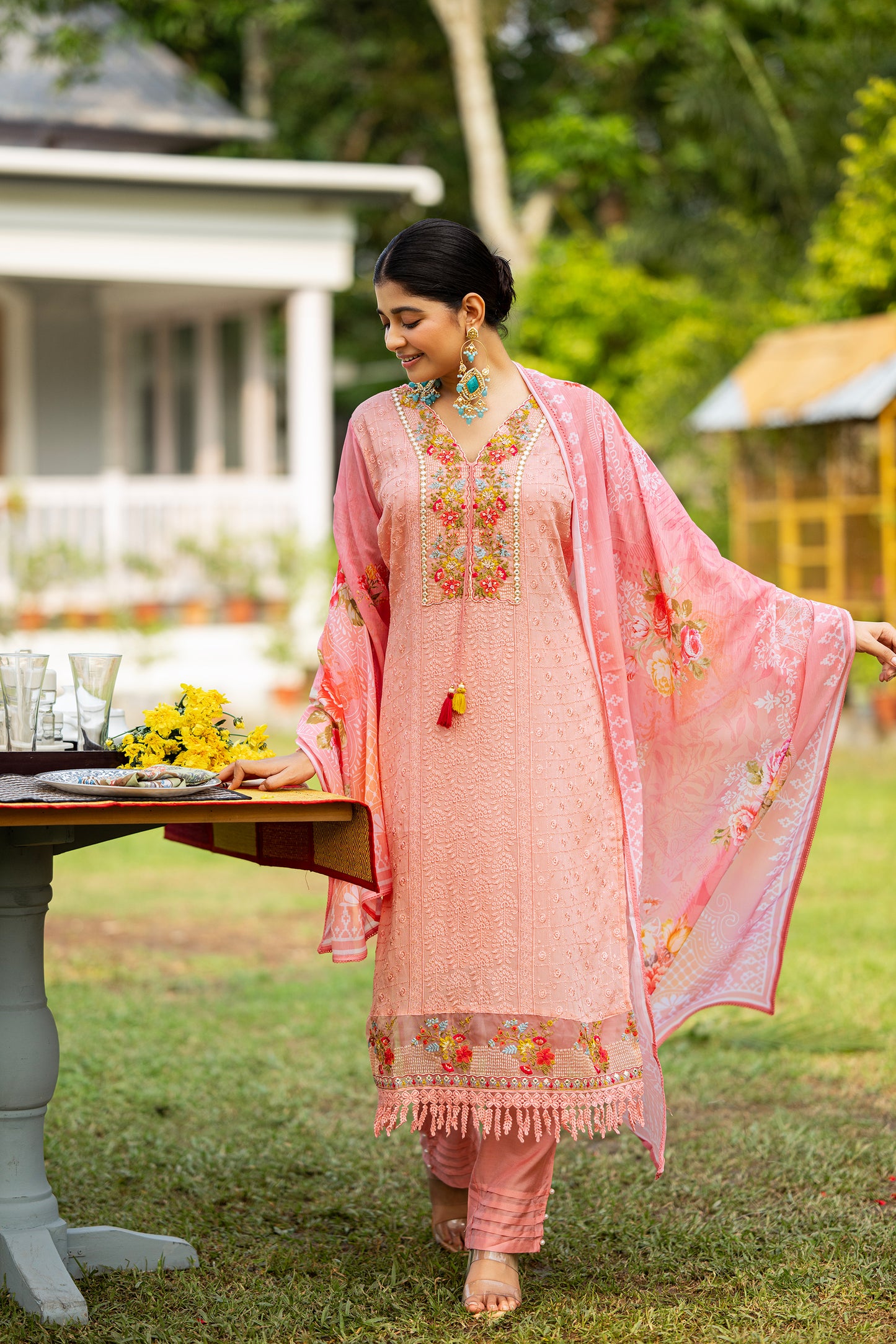 Blush Elegance Embroidered Suit