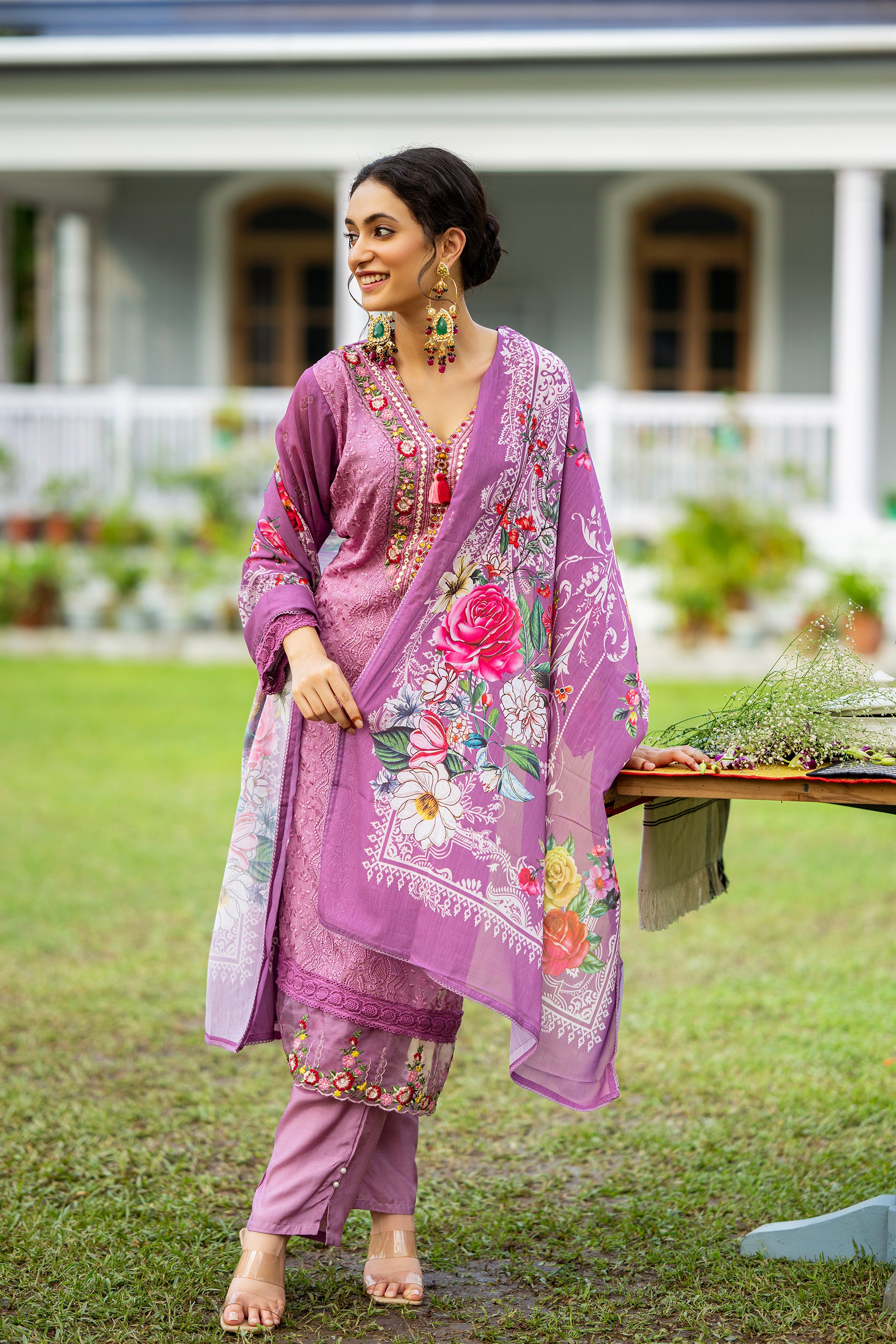 Amethyst Bloom Embroidered Suit