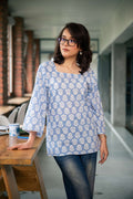 Aasma Sky Blue Floral Short Kurta