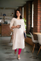 The Aveline Ivory Tonal-Motif Kurta