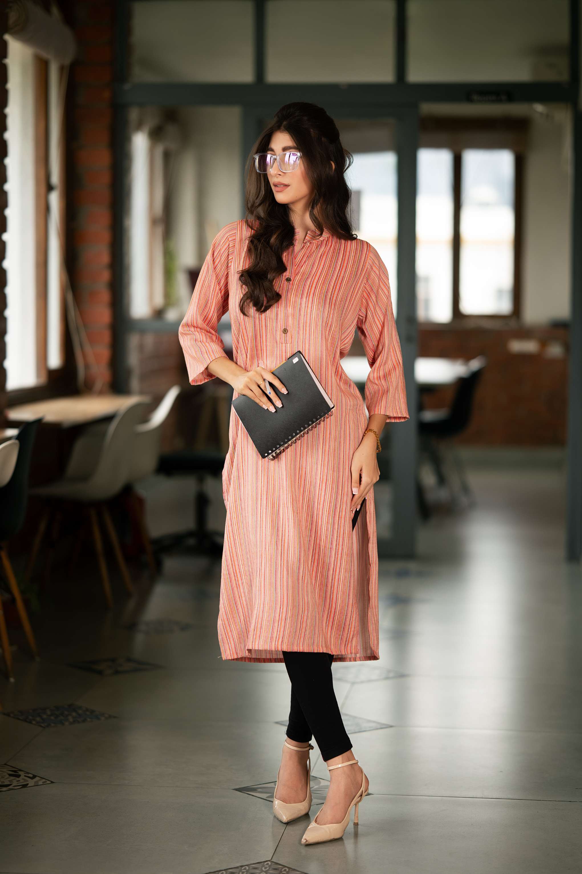 The Solara Coral Stripe Kurta