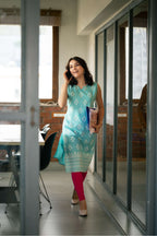 The Nerissa Aquamarine Botanical Kurta