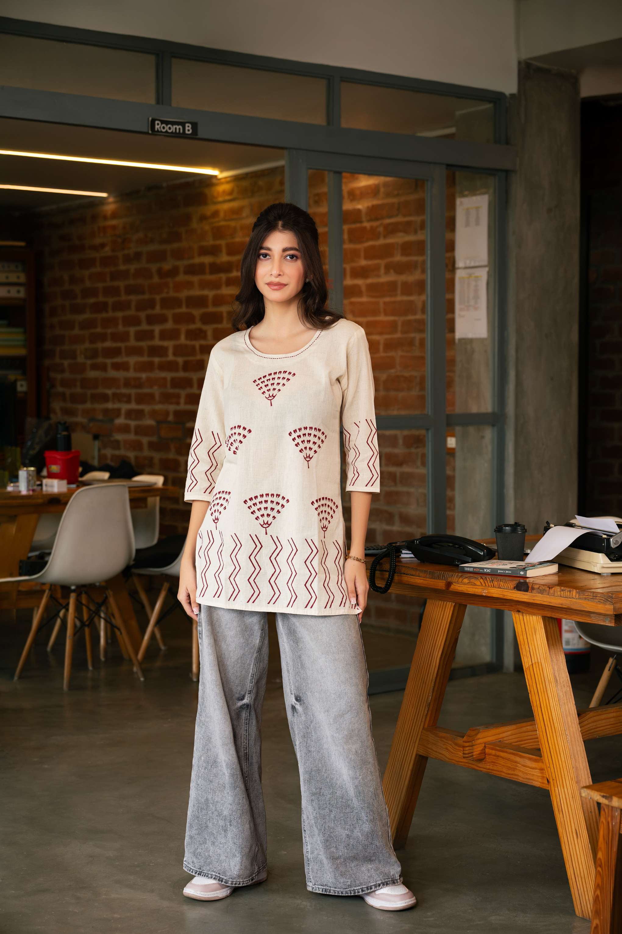 The Fiora Ecru Artisan-Motif Kurta