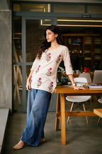 Gulnaar Ivory Floral Short Kurta