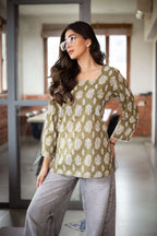 Vanya Olive Block Print Short Kurta