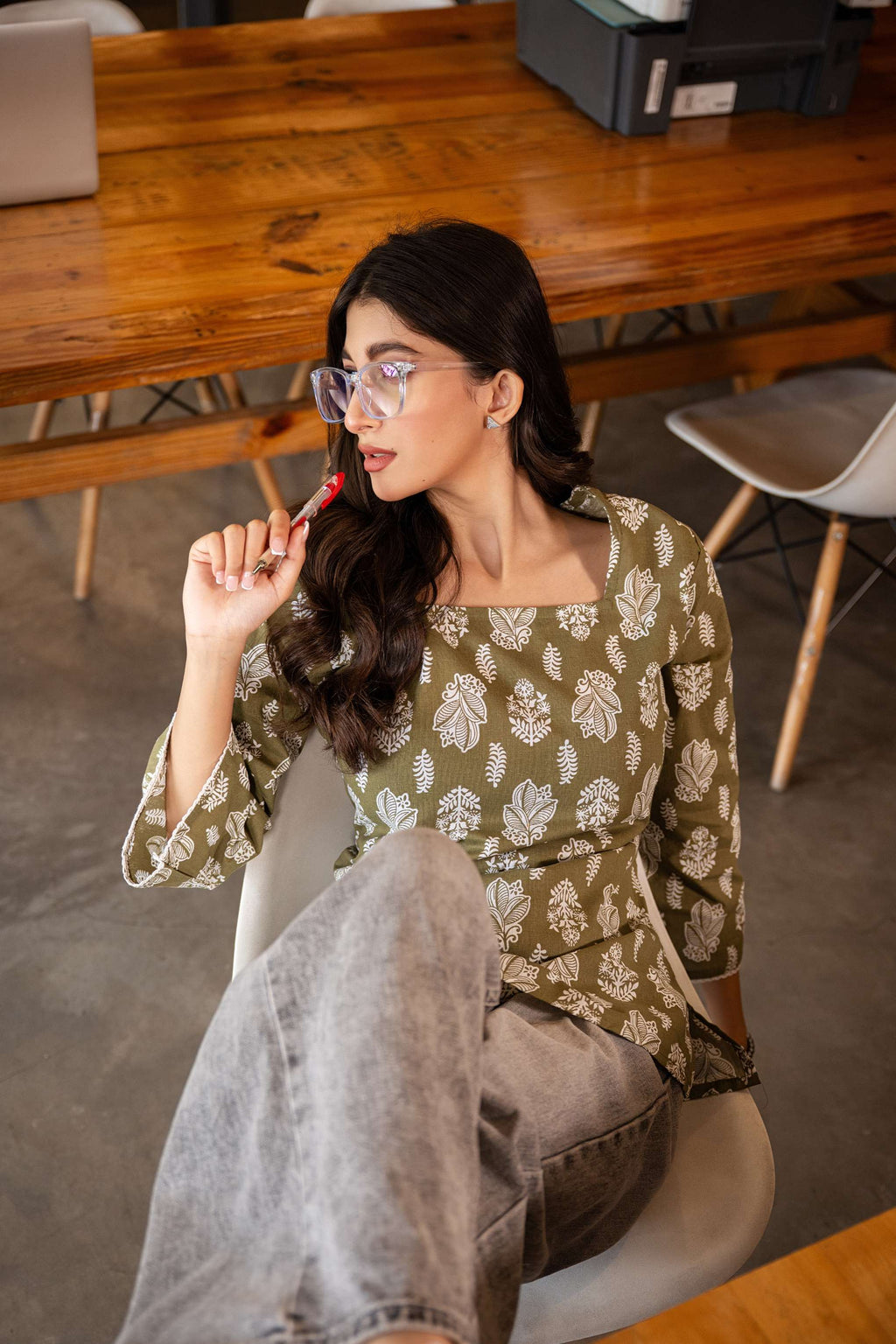 Vanya Olive Block Print Short Kurta